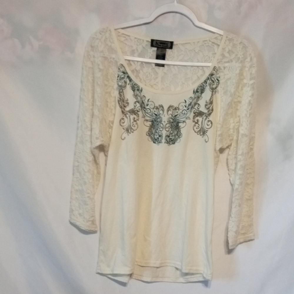 Women's Lace Top with Embroidered Detail